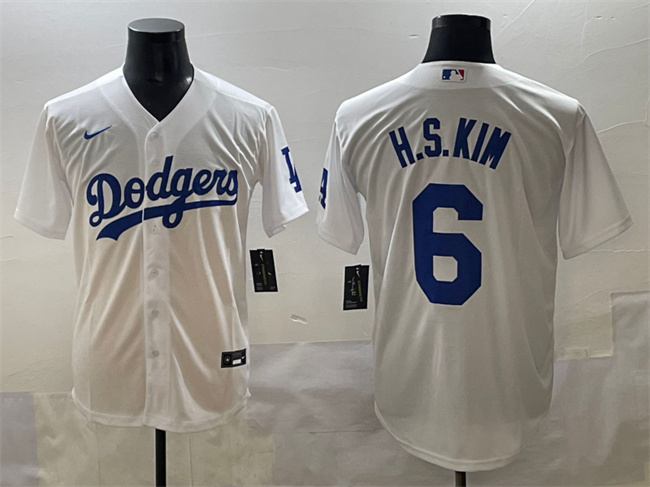 Men's Los Angeles Dodgers #6 H.S.Kim White Cool Base Stitched Baseball Jersey Men's Los Angeles Dodgers #6 H.S.Kim White Cool Base Stitched Baseball Jersey