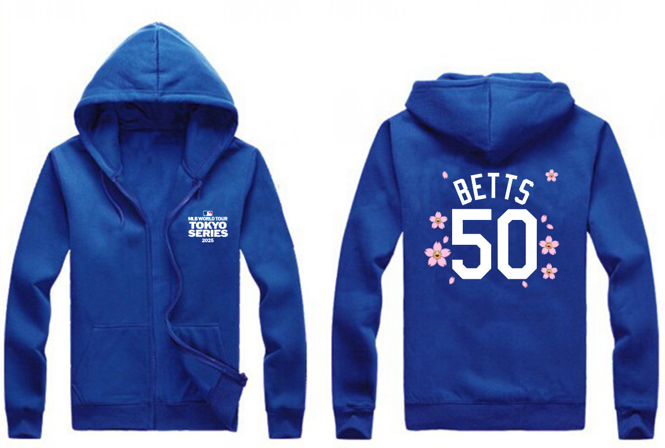 Men's Los Angeles Dodgers #50 Mookie Betts Royal 2025 Tokyo Series Full-Zip Hoodie