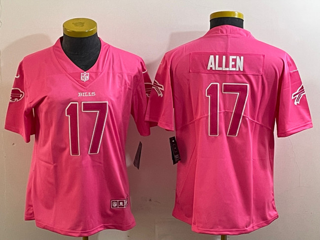 Women's Buffalo Bills #17 Josh Allen Pink Vapor Untouchable Limited Stitched Jersey(Run Small)