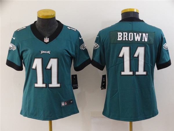 Women's Philadelphia Eagles #11 A. J. Brown Green Vapor Stitched Football Jersey(Run Small) Women's Philadelphia Eagles #11 A. J. Brown Green Vapor Stitched Football Jersey(Run Small)