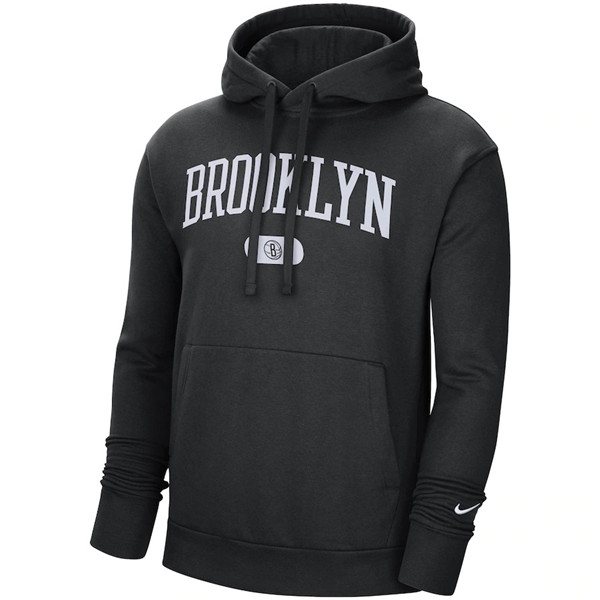 Men's Brooklyn Nets 2021 Black City Edition Essential Logo Fleece Pullover Hoodie Men's Brooklyn Nets 2021 Black City Edition Essential Logo Fleece Pullover Hoodie