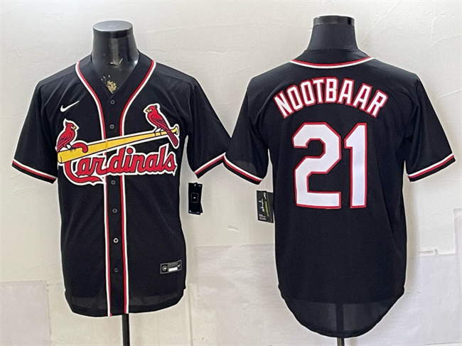 Men's St. Louis Cardinals #21 Lars Nootbaar 2026 Fashion Replica Black Out Stitched Baseball Jersey Men's St. Louis Cardinals #21 Lars Nootbaar 2026 Fashion Replica Black Out Stitched Baseball Jersey