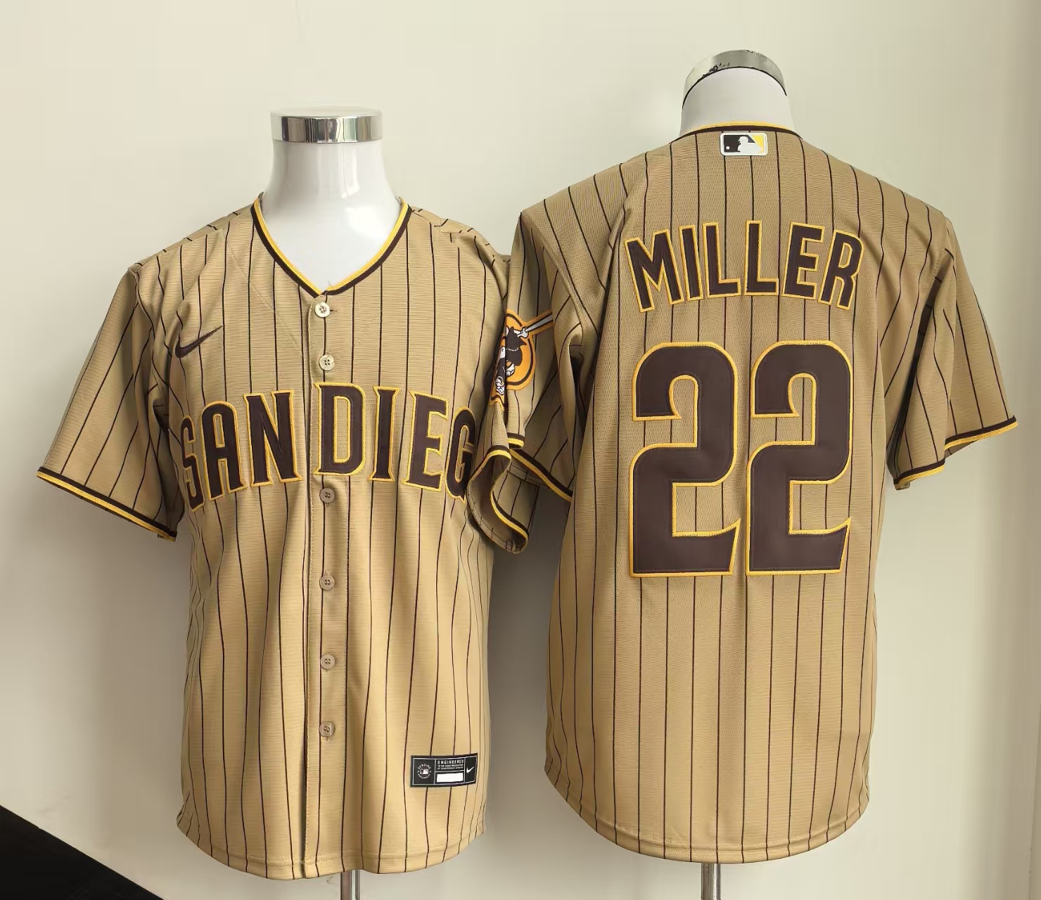 Men's San Diego Padres #22 Mason Miller Tan Cool Base Stitched Baseball Jersey Men's San Diego Padres #22 Mason Miller Tan Cool Base Stitched Baseball Jersey