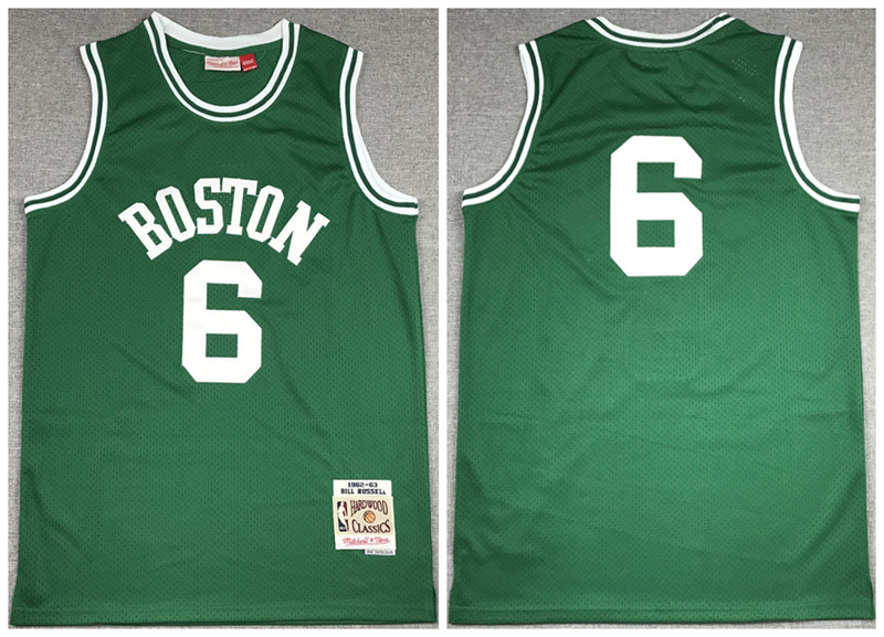 Men's Boston Celtics #6 Bill Russell 1962-63 Green Throwback Stitched Jersey