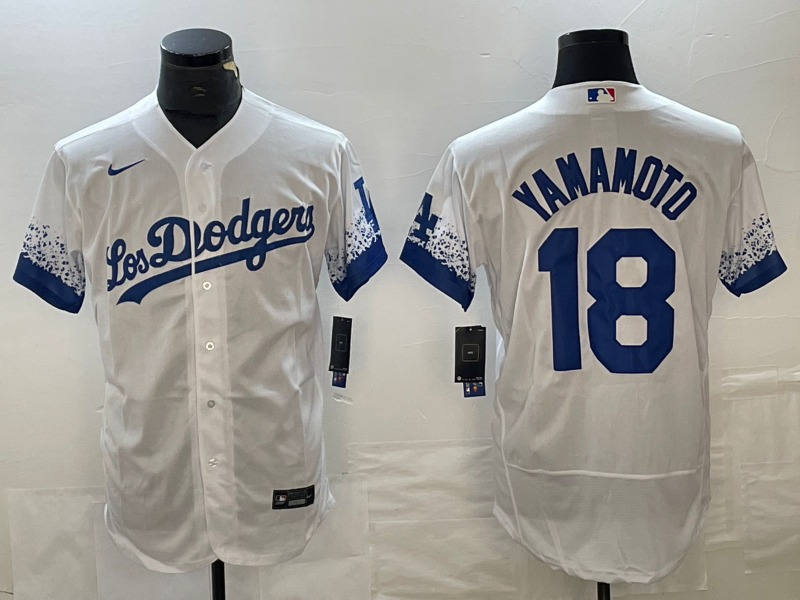 Men's Los Angeles Dodgers #18 Yoshinobu Yamamoto White City Connect 2023 Flex Base Stitched Baseball Jersey Men's Los Angeles Dodgers #18 Yoshinobu Yamamoto White City Connect 2023 Flex Base Stitched Baseball Jersey