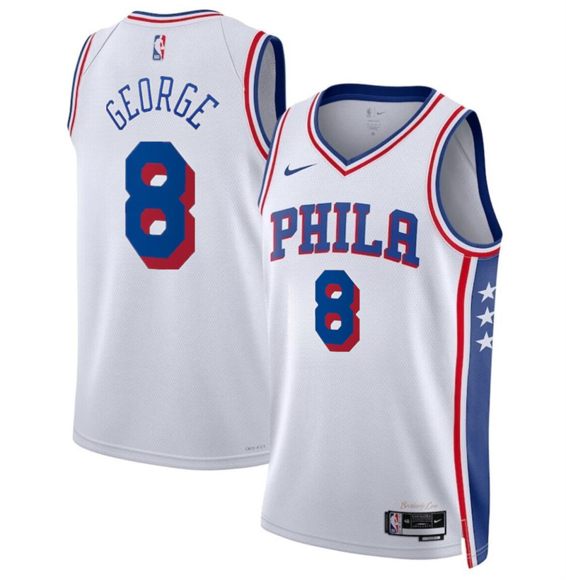 Men's Philadelphia 76ers #8 Paul George White Association Edition Stitched Jersey Men's Philadelphia 76ers #8 Paul George White Association Edition Stitched Jersey