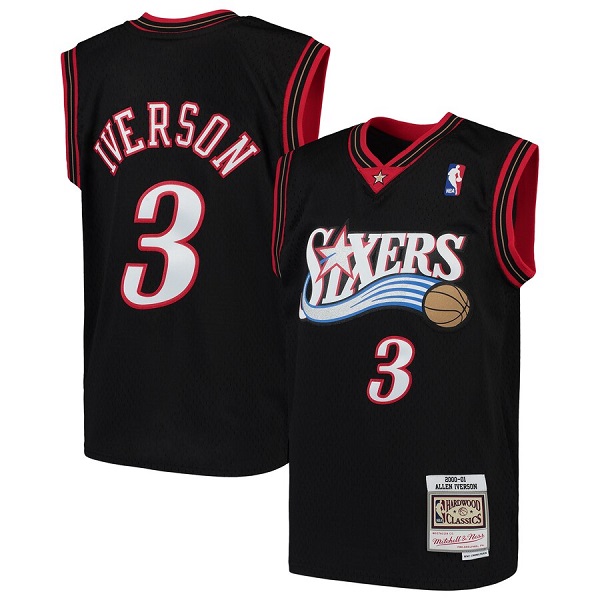 Men's Philadelphia 76ers #3 Allen Iverson 2000-01 Black Mitchell & Ness Hardwood Classics Swingman Stitched Jersey
