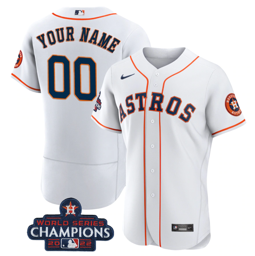 Men's Houston Astros Customized White 2022 World Series Champions Flex Base Stitched Baseball Jersey Men's Houston Astros Customized White 2022 World Series Champions Flex Base Stitched Baseball Jersey