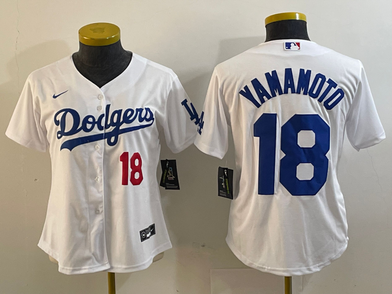 Women's Los Angeles Dodgers #18 Yoshinobu Yamamoto White Stitched Jersey(Run Small) Women's Los Angeles Dodgers #18 Yoshinobu Yamamoto White Stitched Jersey(Run Small)