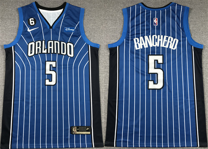 Men's Orlando Magic #5 Paolo Banchero Blue With No.6 Patch Icon Edition Stitched Swingman Jersey Men's Orlando Magic #5 Paolo Banchero Blue With No.6 Patch Icon Edition Stitched Swingman Jersey