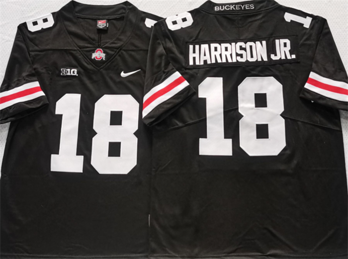 Men's Ohio State Buckeyes #18 Harrinson jr Black/White Stitched Jersey Men's Ohio State Buckeyes #18 Harrinson jr Black/White Stitched Jersey