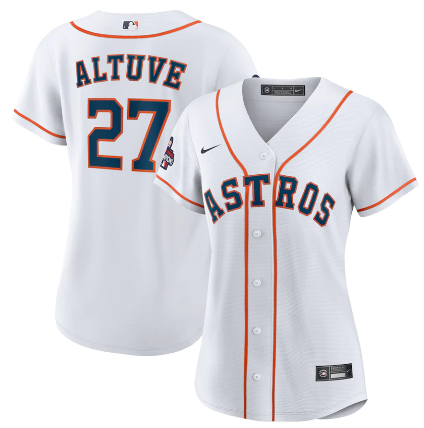 Women's Houston Astros #27 Jose Altuve White 2022 World Series Champions Cool Base Stitched Baseball Jersey(Run Small) Women's Houston Astros #27 Jose Altuve White 2022 World Series Champions Cool Base Stitched Baseball Jersey(Run Small)