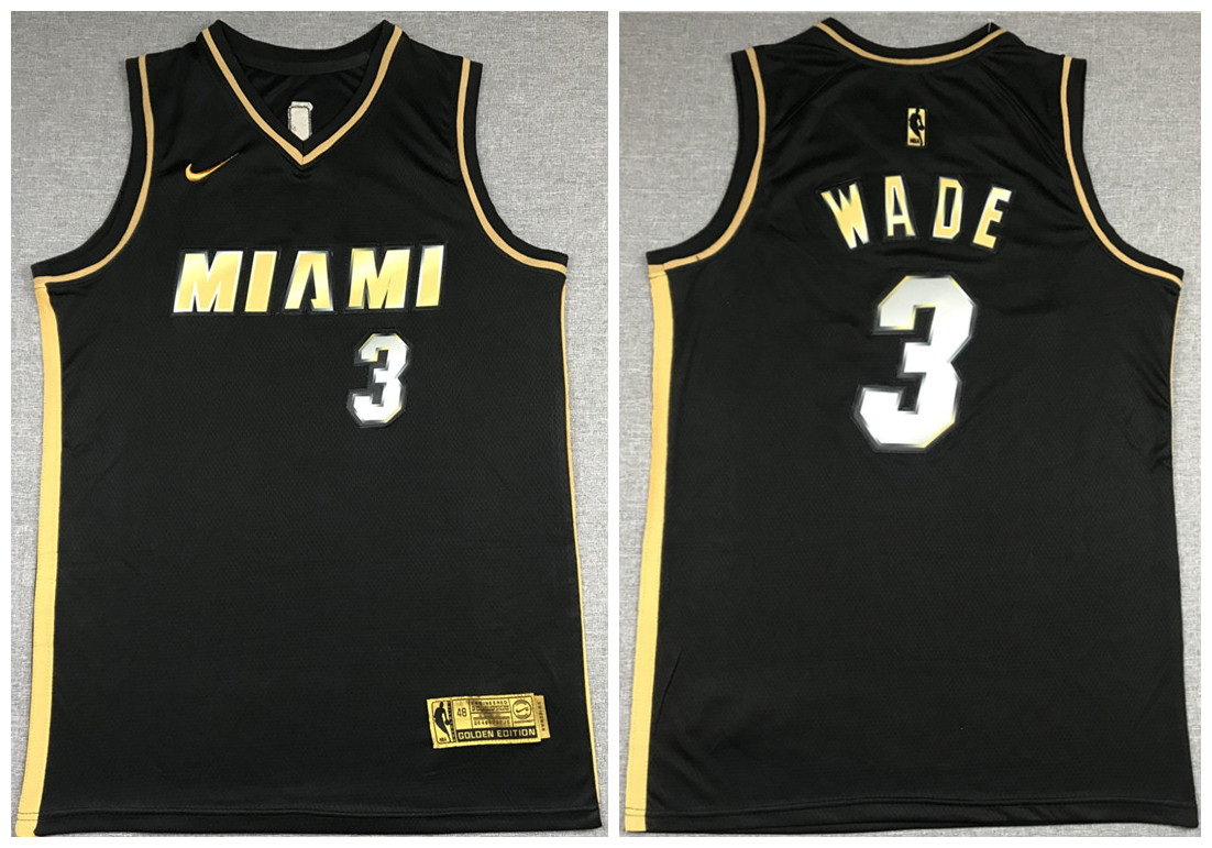 Men's Miami Heat #3 Dwyane Wade Black Gold Edition Vice Stitched Jersey Men's Miami Heat #3 Dwyane Wade Black Gold Edition Vice Stitched Jersey
