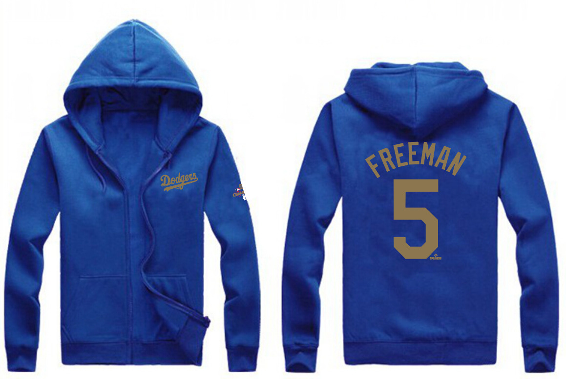 Men's Los Angeles Dodgers #5 Freddie Freeman Royal Gold 2024 World Series Champions Full-Zip Hoodie
