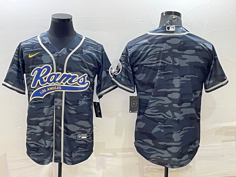 Men's Los Angeles Rams Blank Grey/Navy With Patch Cool Base Stitched Baseball Jersey Men's Los Angeles Rams Blank Grey/Navy With Patch Cool Base Stitched Baseball Jersey