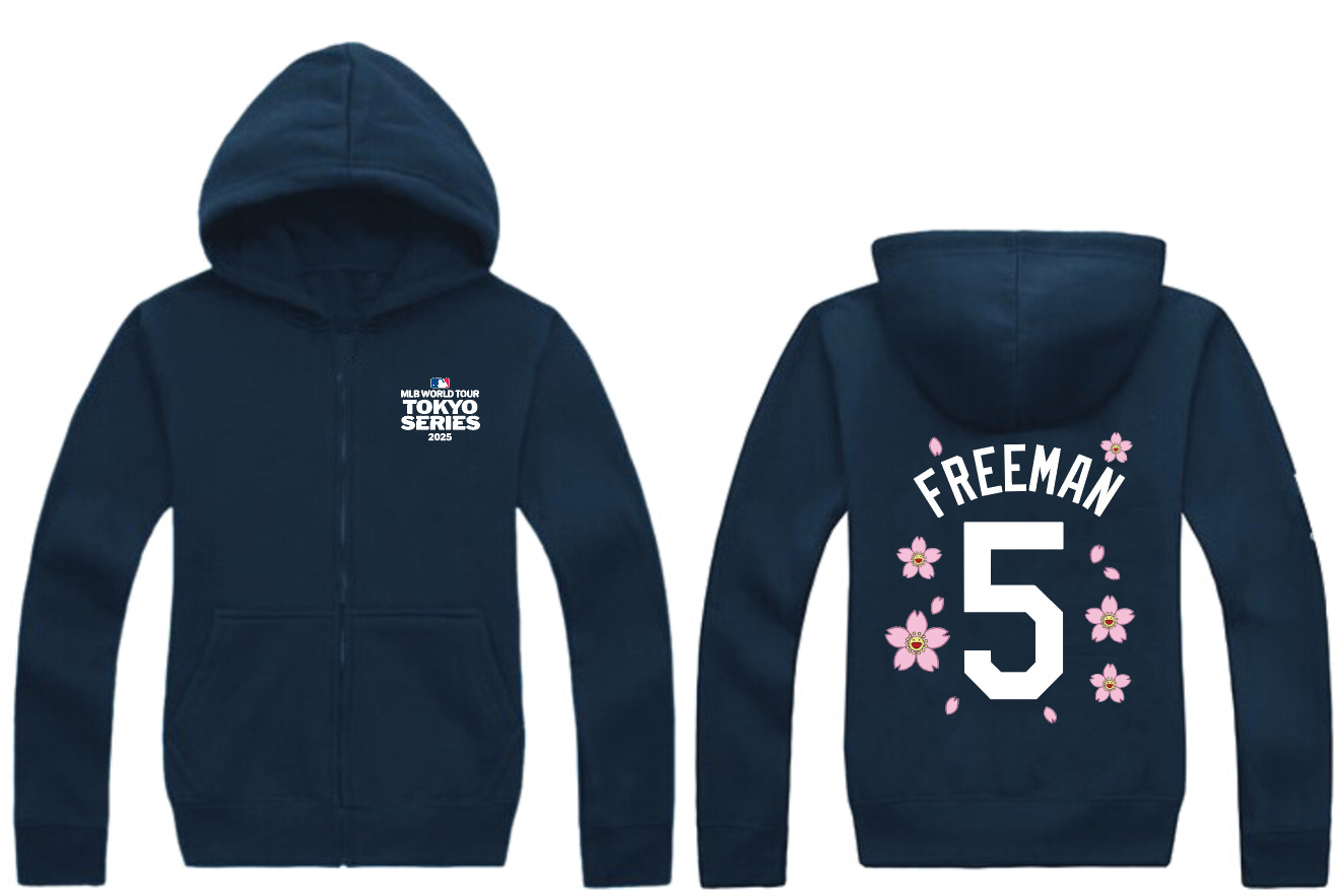 Men's Los Angeles Dodgers #5 Freddie Freeman Navy 2025 Tokyo Series Full-Zip Hoodie