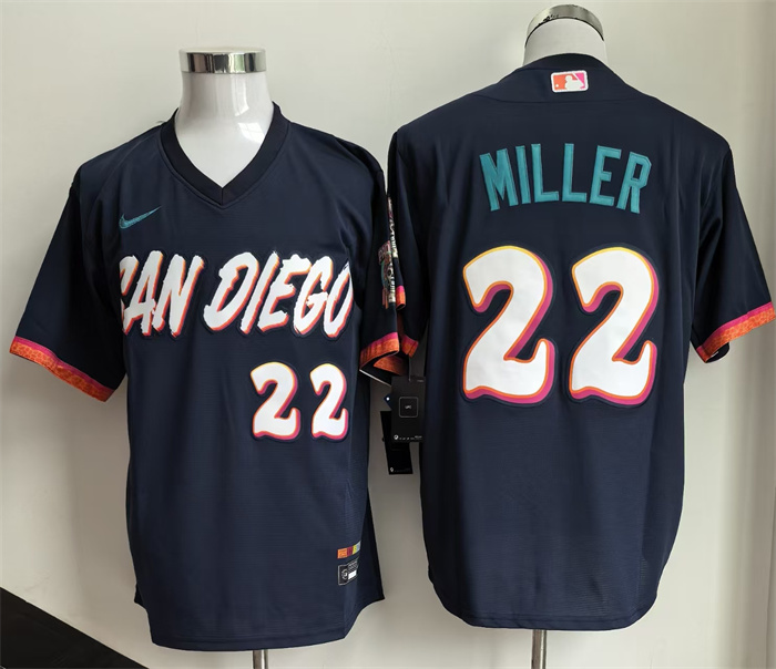 Men's San Diego Padres #22 Mason Miller Obsidian 2026 City Connect Stadium Stitched Baseball Jersey Men's San Diego Padres #22 Mason Miller Obsidian 2026 City Connect Stadium Stitched Baseball Jersey