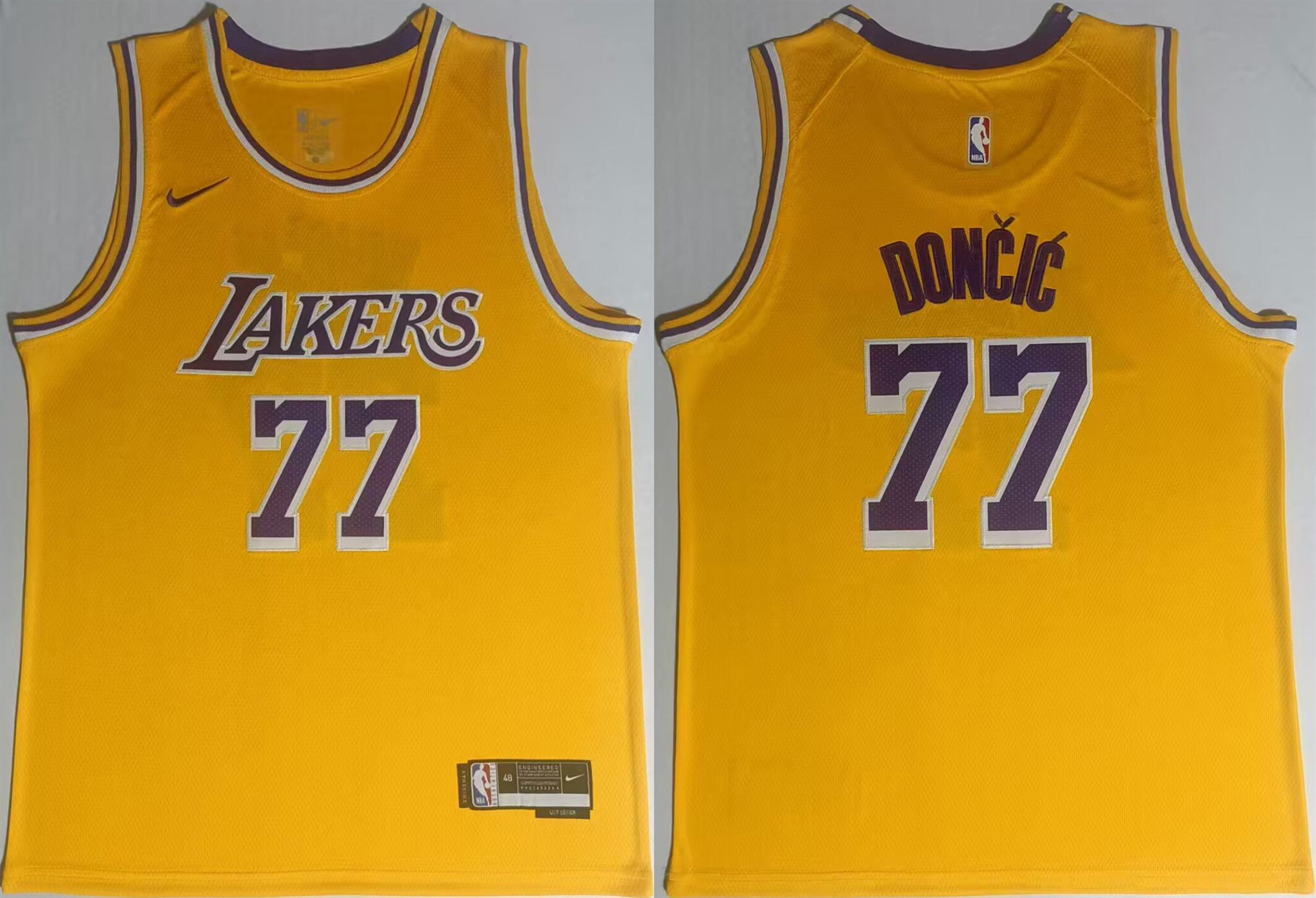 Men's Los Angeles Lakers #77 Luka Dončić Yellow 2025 Stitched Basketball Jersey Men's Los Angeles Lakers #77 Luka Dončić Yellow 2025 Stitched Basketball Jersey