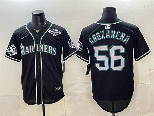 Men's Seattle Mariners #56 Randy Arozarena 50th Anniversary Black Out Style Vapor Premier Limited Stitched Baseball Jersey