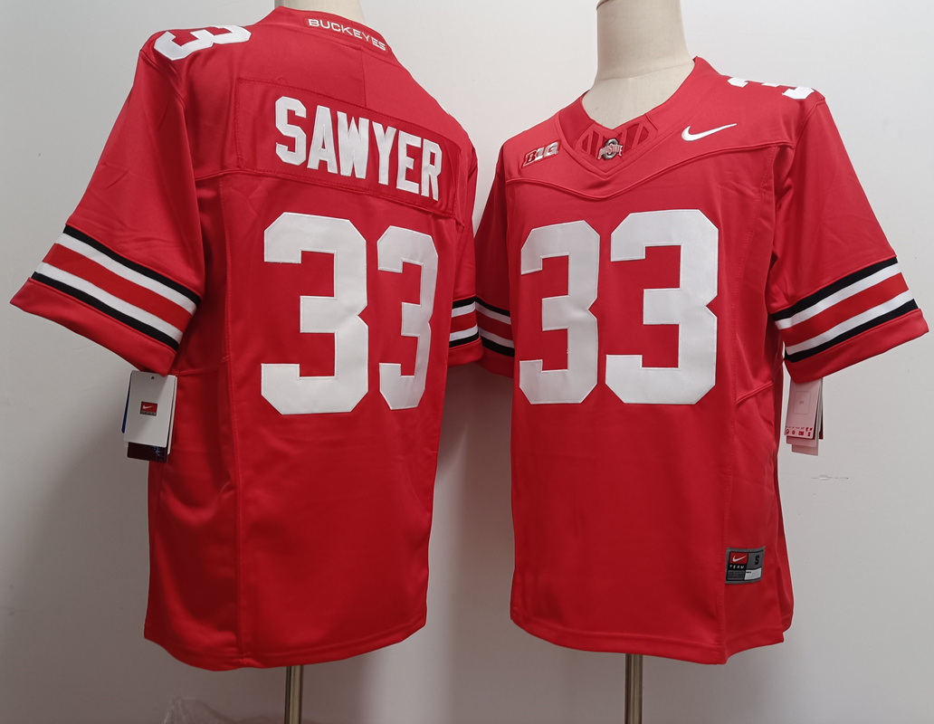 Men's Ohio State Buckeyes #33 Jack Sawyer Red 2025 F.U.S.E. Limited Stitched Jersey Men's Ohio State Buckeyes #33 Jack Sawyer Red 2025 F.U.S.E. Limited Stitched Jersey
