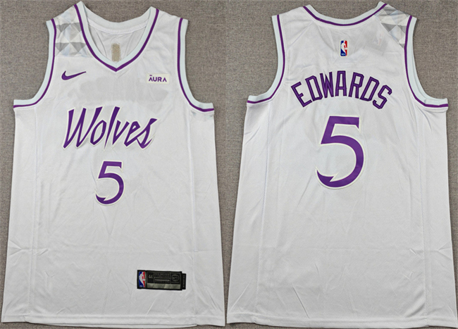 Men's Minnesota Timberwolves #5 Anthony Edwards White Stitched Jersey Men's Minnesota Timberwolves #5 Anthony Edwards White Stitched Jersey