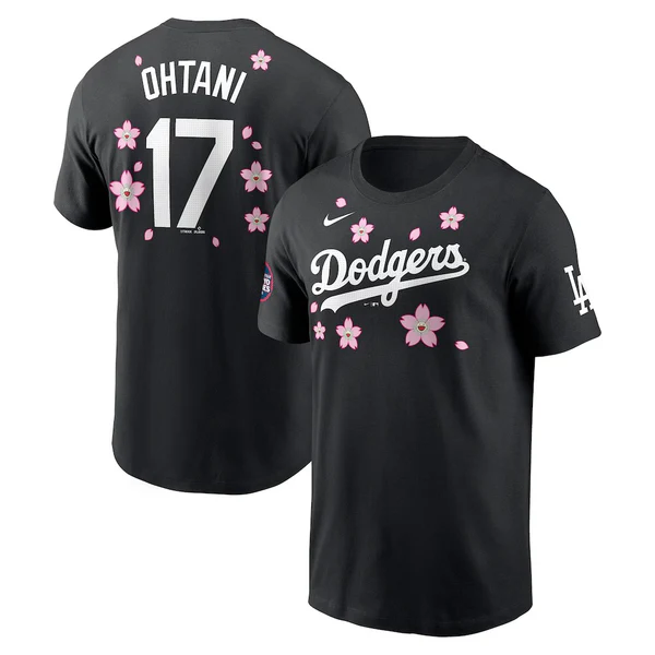 Men's Los Angeles Dodgers #17 Shohei Ohtani Black 2025 Tokyo Series Name & Number T-Shirt Men's Los Angeles Dodgers #17 Shohei Ohtani Black 2025 Tokyo Series Name & Number T-Shirt
