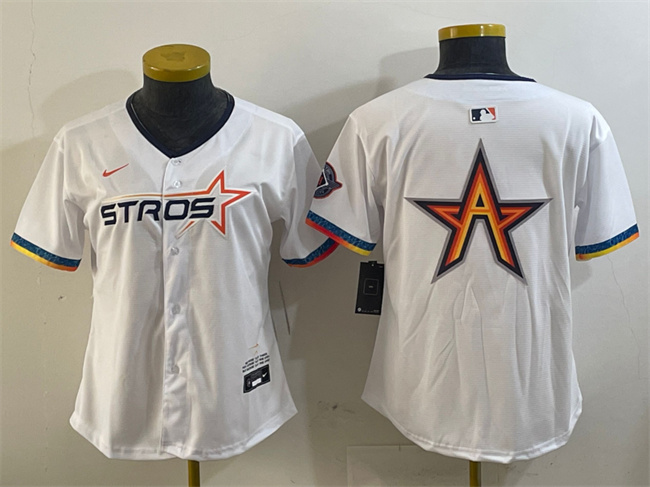 Women's Houston Astros Team Big Logo White 2025 City Connect Limited Stitched Baseball Jersey(Run Small) 001 Women's Houston Astros Team Big Logo White 2025 City Connect Limited Stitched Baseball Jersey(Run Small) 001