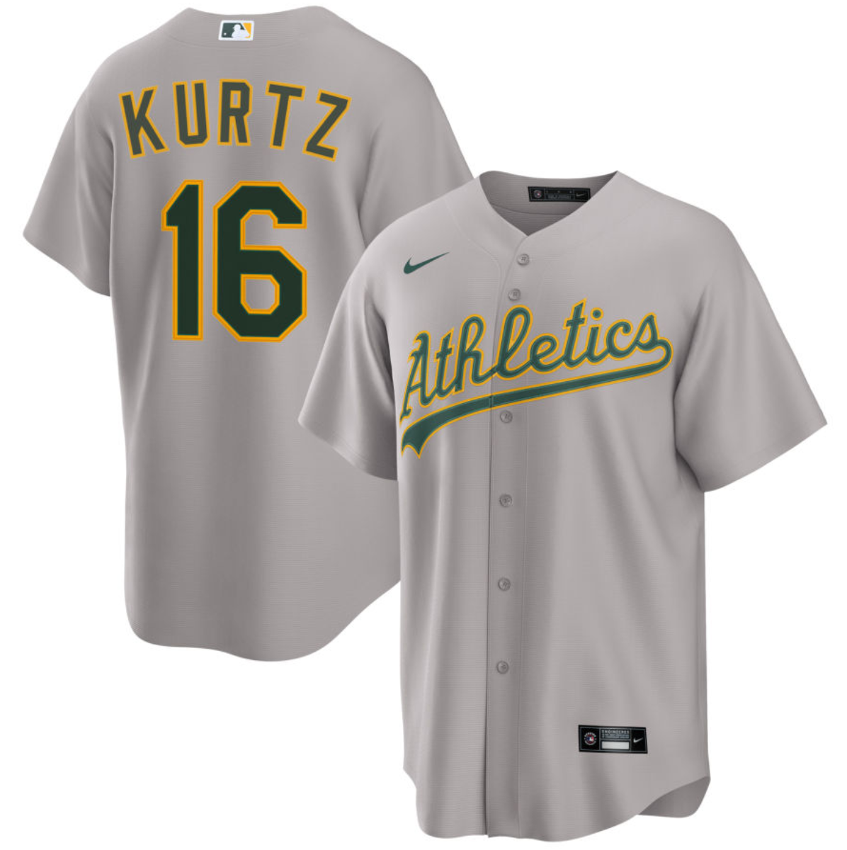 Men's Oakland Athletics #16 Nick Kurtz Grey 2024 Away Limited Stitched Jersey Men's Oakland Athletics #16 Nick Kurtz Grey 2024 Away Limited Stitched Jersey