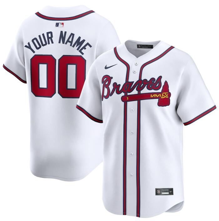 Men's Atlanta Braves Customized White 2024 Home Limited Stitched Baseball Jersey Men's Atlanta Braves Customized White 2024 Home Limited Stitched Baseball Jersey