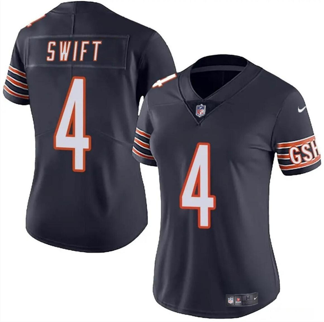 Women's Chicago Bears #4 D’Andre Swift Navy 2024 Vapor Stitched Jersey(Run Small) Women's Chicago Bears #4 D’Andre Swift Navy 2024 Vapor Stitched Jersey(Run Small)