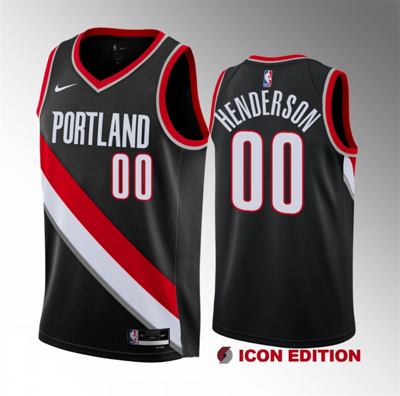 Men's Portland Trail Blazers #00 Scoot Henderson Black 2023 Draft Icon Edition Stitched Basketball Jersey Men's Portland Trail Blazers #00 Scoot Henderson Black 2023 Draft Icon Edition Stitched Basketball Jersey