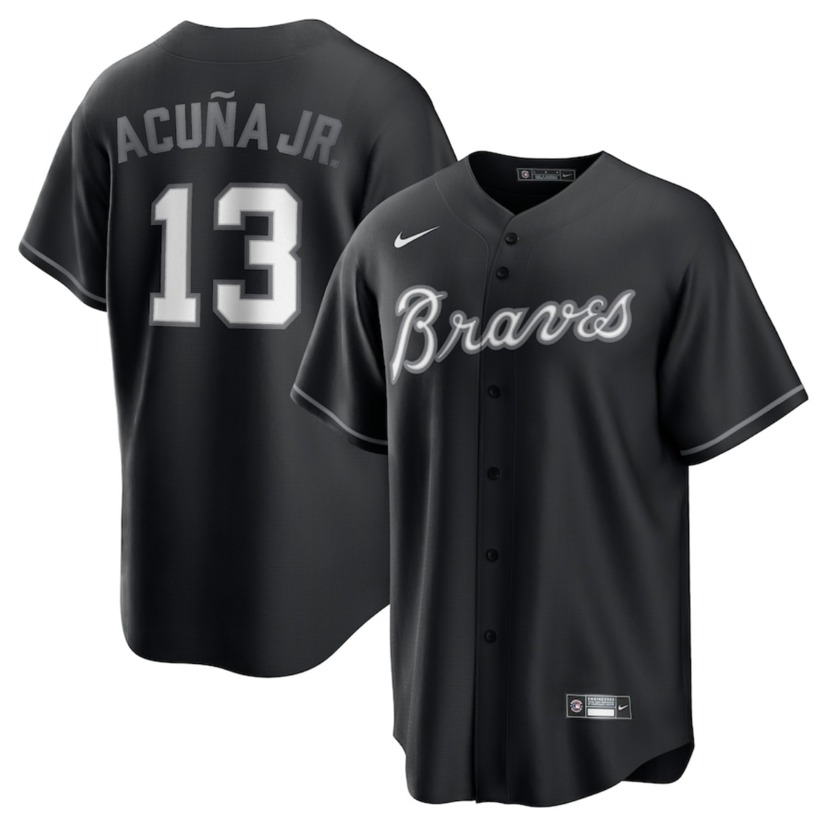 Men's Atlanta Braves #13 Ronald Acuña Jr. Black Lights Out Limited Stitched Baseball Jersey Men's Atlanta Braves #13 Ronald Acuña Jr. Black Lights Out Limited Stitched Baseball Jersey