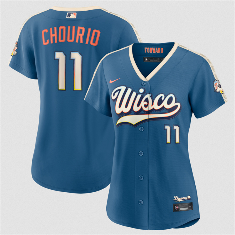Women's Milwaukee Brewers #11 Jackson Chourio Mineral Blue 2026 City Connect Stadium Stitched Baseball Jersey(Run Small)