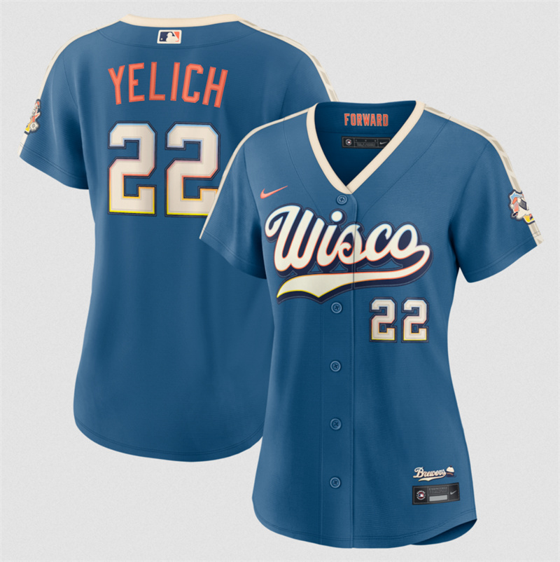 Women's Milwaukee Brewers #22 Christian Yelich Mineral Blue 2026 City Connect Stadium Stitched Baseball Jersey(Run Small)