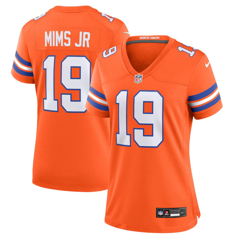 Women's Denver Broncos #19 Marvin Mims Jr Orange Mile High Collection 1977 Throwback Stitched Jersey(Run Small) Women's Denver Broncos #19 Marvin Mims Jr Orange Mile High Collection 1977 Throwback Stitched Jersey(Run Small)