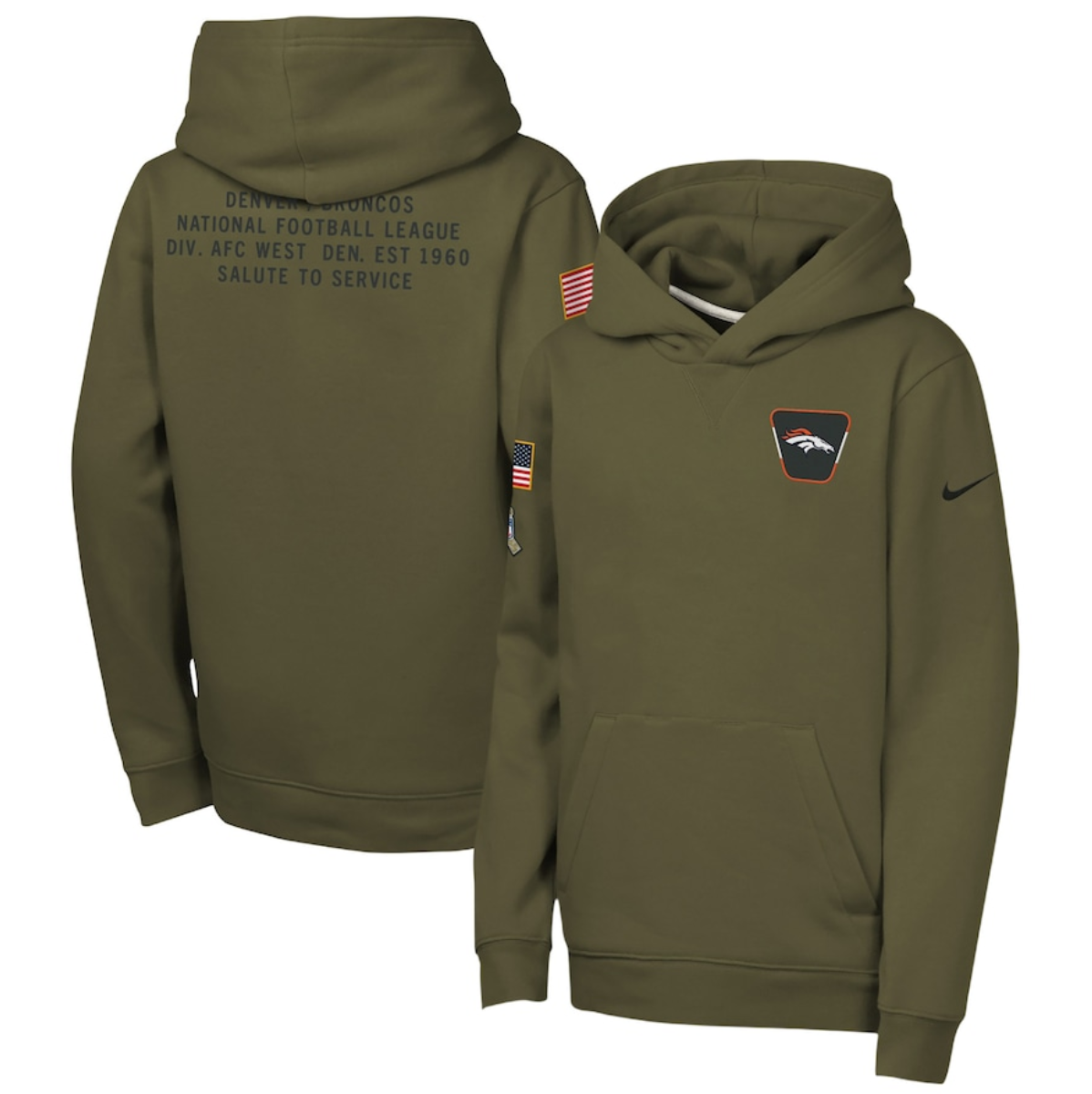 Youth Denver Broncos Olive 2025 Salute to Service Club Fleece Hoodie