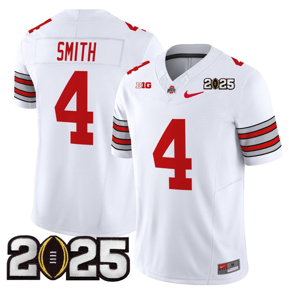 Men's Ohio State Buckeyes #4 Jeremiah Smith White 2025 CFP Final Patch F.U.S.E. Vapor Limited Stitched Football Jersey Men's Ohio State Buckeyes #4 Jeremiah Smith White 2025 CFP Final Patch F.U.S.E. Vapor Limited Stitched Football Jersey