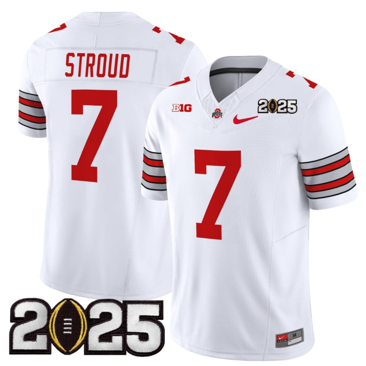 Men's Ohio State Buckeyes #7 C.J. Stroud White 2025 CFP Final Patch F.U.S.E. Vapor Limited Stitched Football Jersey Men's Ohio State Buckeyes #7 C.J. Stroud White 2025 CFP Final Patch F.U.S.E. Vapor Limited Stitched Football Jersey