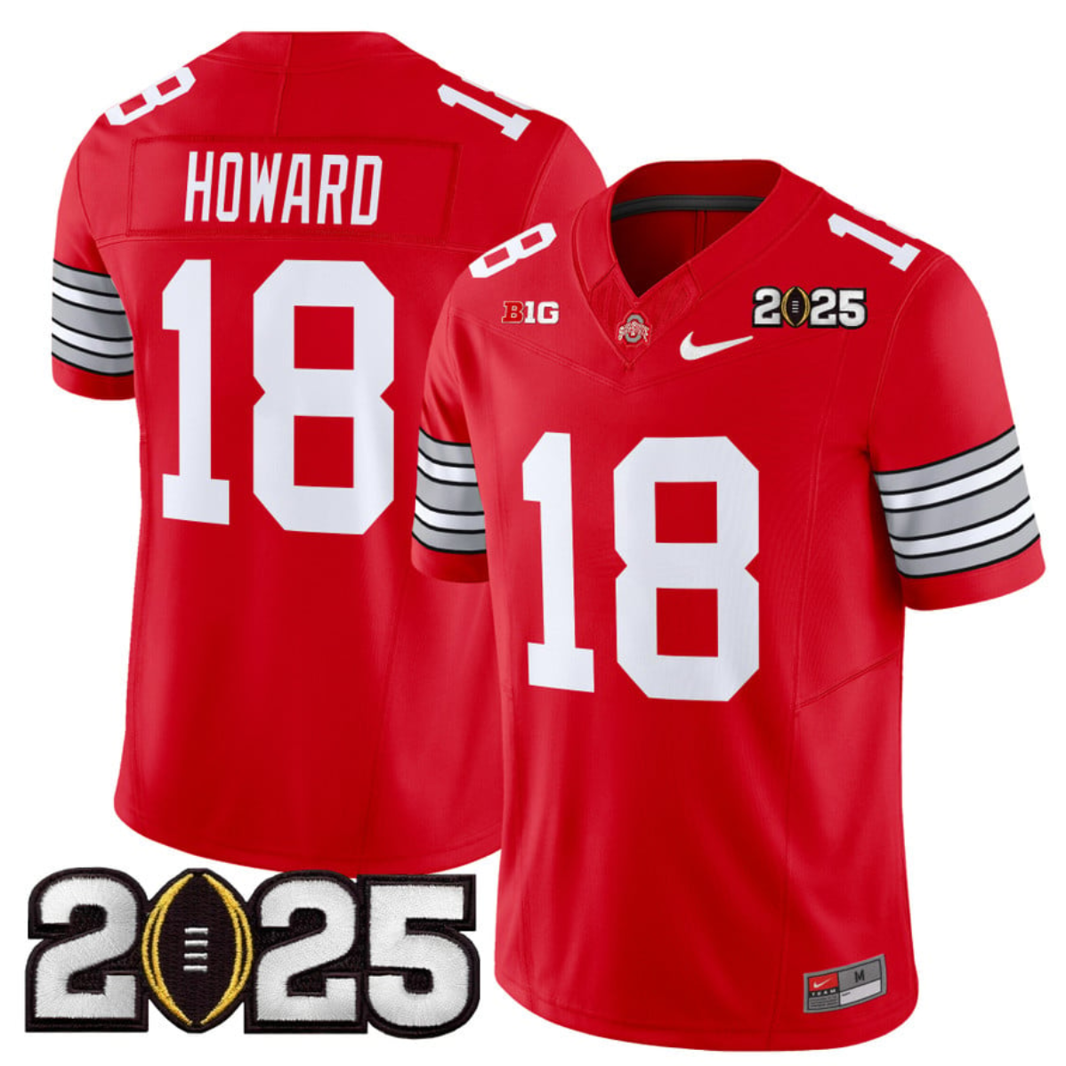 Men's Ohio State Buckeyes #18 Will Howard Red 2025 CFP Final Patch F.U.S.E. Vapor Limited Stitched Football Jersey Men's Ohio State Buckeyes #18 Will Howard Red 2025 CFP Final Patch F.U.S.E. Vapor Limited Stitched Football Jersey