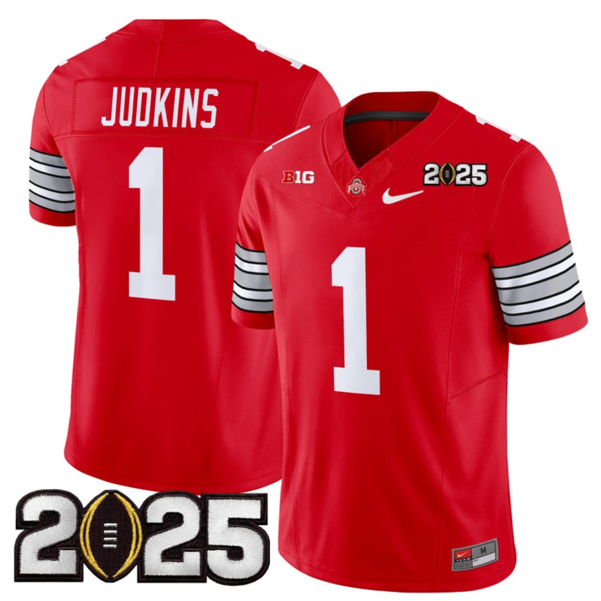 Men's Ohio State Buckeyes #1 Quinshon Judkins Red 2025 CFP Final Patch F.U.S.E. Vapor Limited Stitched Football Jersey Men's Ohio State Buckeyes #1 Quinshon Judkins Red 2025 CFP Final Patch F.U.S.E. Vapor Limited Stitched Football Jersey