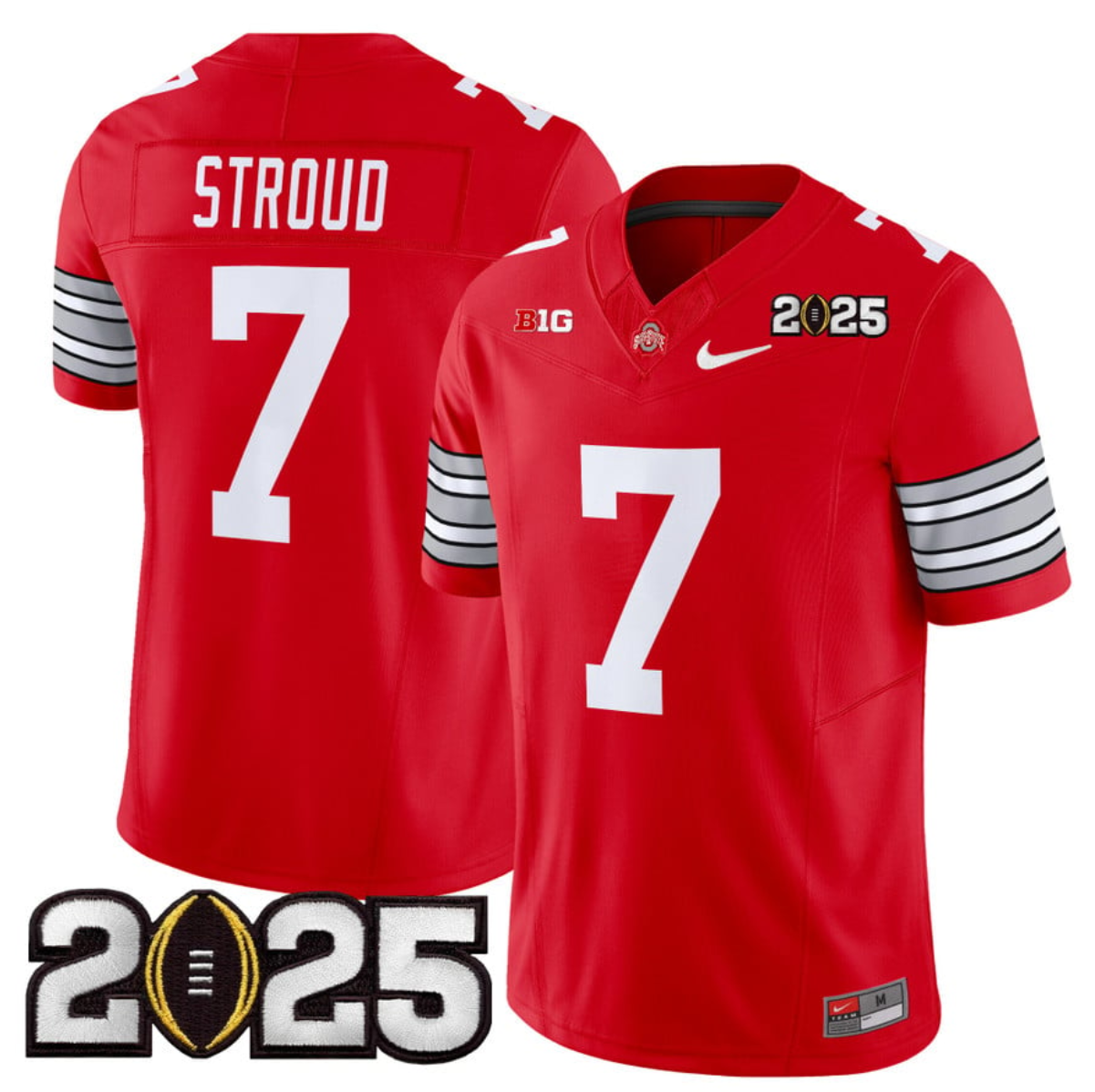 Men's Ohio State Buckeyes #7 C.J. Stroud Red 2025 CFP Final Patch F.U.S.E. Vapor Limited Stitched Football Jersey Men's Ohio State Buckeyes #7 C.J. Stroud Red 2025 CFP Final Patch F.U.S.E. Vapor Limited Stitched Football Jersey