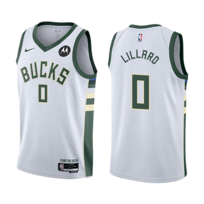 Men's Milwaukee Bucks #0 Damian Lillard White Association Edition Stitched Basketball Jersey Men's Milwaukee Bucks #0 Damian Lillard White Association Edition Stitched Basketball Jersey