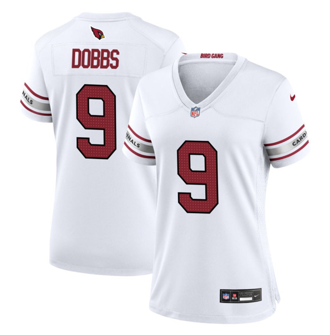 Women's Arizona Cardinals #9 Joshua Dobbs White 2023 Stitched Jersey(Run Small) Women's Arizona Cardinals #9 Joshua Dobbs White 2023 Stitched Jersey(Run Small)