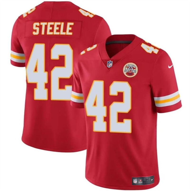Youth Kansas City Chiefs #42 Carson Steele Red Vapor Untouchable Limited Stitched Football Jersey Youth Kansas City Chiefs #42 Carson Steele Red Vapor Untouchable Limited Stitched Football Jersey