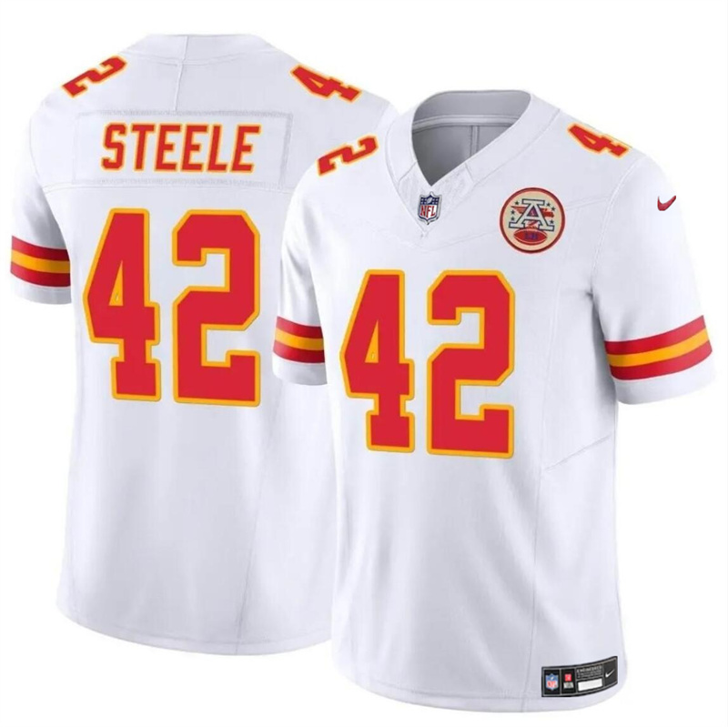 Youth Kansas City Chiefs #42 Carson Steele White 2023 F.U.S.E Vapor Untouchable Limited Stitched Football Jersey Youth Kansas City Chiefs #42 Carson Steele White 2023 F.U.S.E Vapor Untouchable Limited Stitched Football Jersey