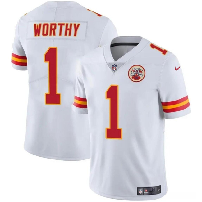 Youth Kansas City Chiefs #1 Xavier Worthy White Vapor Untouchable Limited Stitched Football Jersey Youth Kansas City Chiefs #1 Xavier Worthy White Vapor Untouchable Limited Stitched Football Jersey