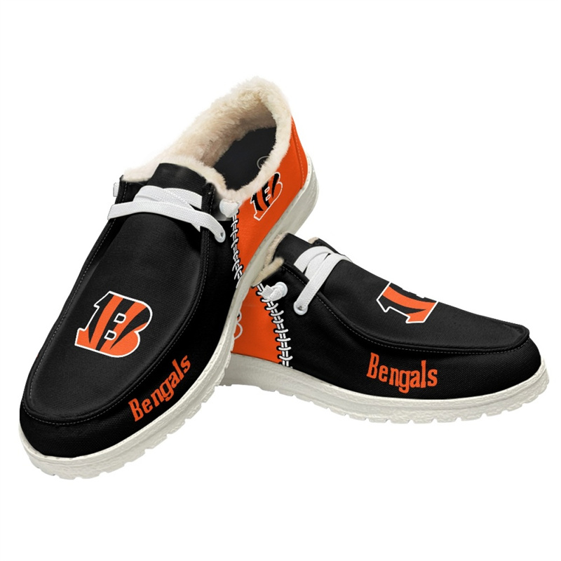 Women's Cincinnati Bengals Loafers Lace Up Fuzzy Lined Shoes 001 (Pls check description for details)