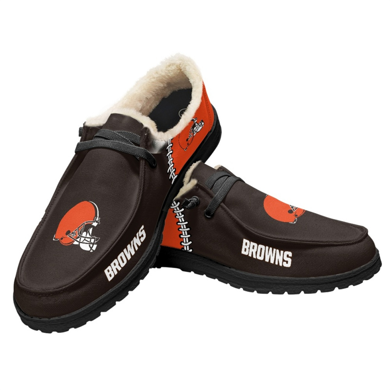 Women's Cleveland Browns Loafers Lace Up Fuzzy Lined Shoes 002 (Pls check description for details)