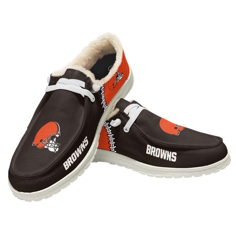 Women's Cleveland Browns Loafers Lace Up Fuzzy Lined Shoes 001 (Pls check description for details)