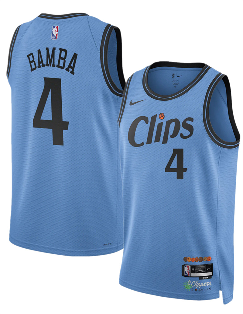 Men's Los Angeles Clippers #4 Mo Bamba Light Blue 2024/25 CityEdition Stitched Jersey